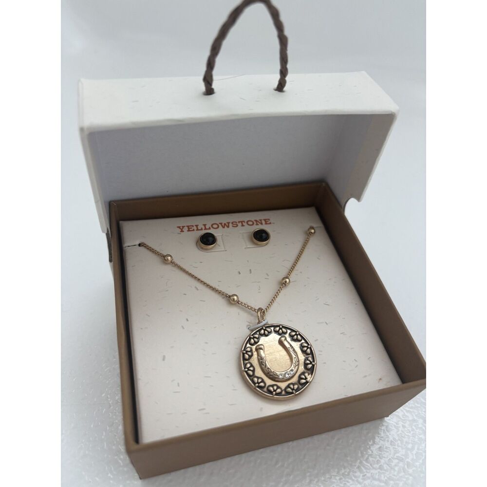 Yellowstone Gold-Tone Horseshoe Pendant Necklace & Stud Earring Set